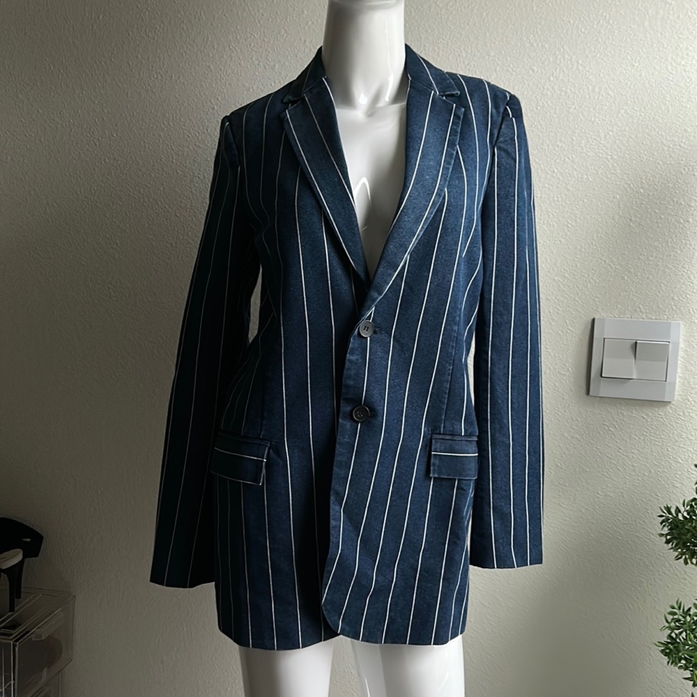 CURRENT/ELLIOTT BLUE WHITE STRIPE BLAZER JACKET, SIZE 0, MSRP $328.00 NWT